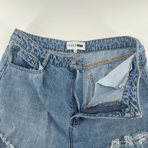 Fashion Nova Denim - Fashion Nova Jeans Womens 15 Blue Distressed Denim High Rise Relaxed Straight